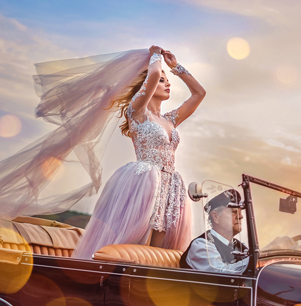 best free photoshop actions elegant wedding actions cover girl in wedding dress in a car